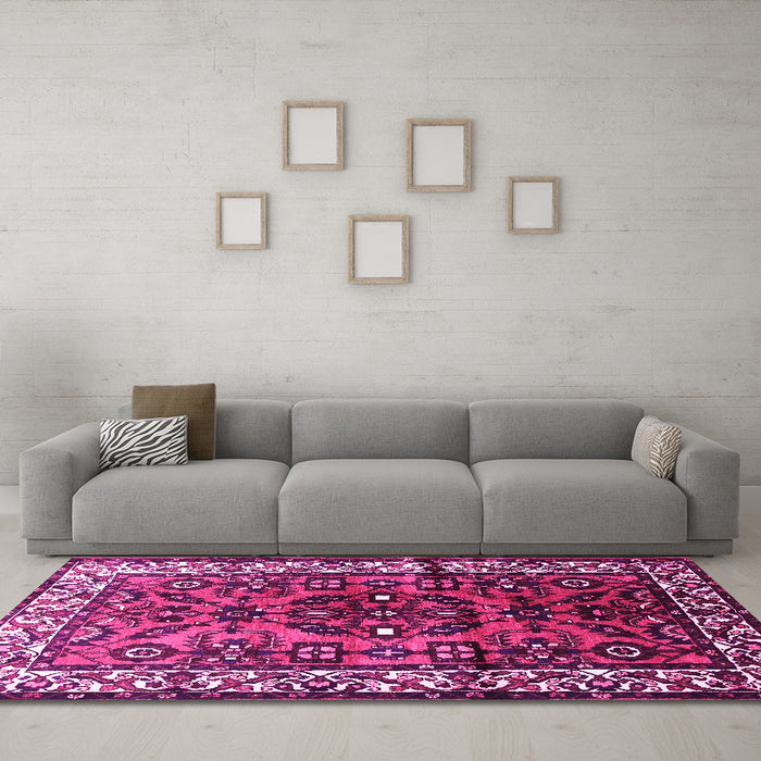 Machine Washable Persian Pink Traditional Rug in a Living Room, wshtr599pnk
