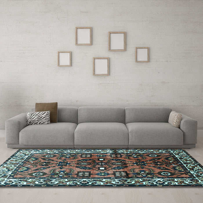 Machine Washable Persian Light Blue Traditional Rug in a Living Room, wshtr599lblu