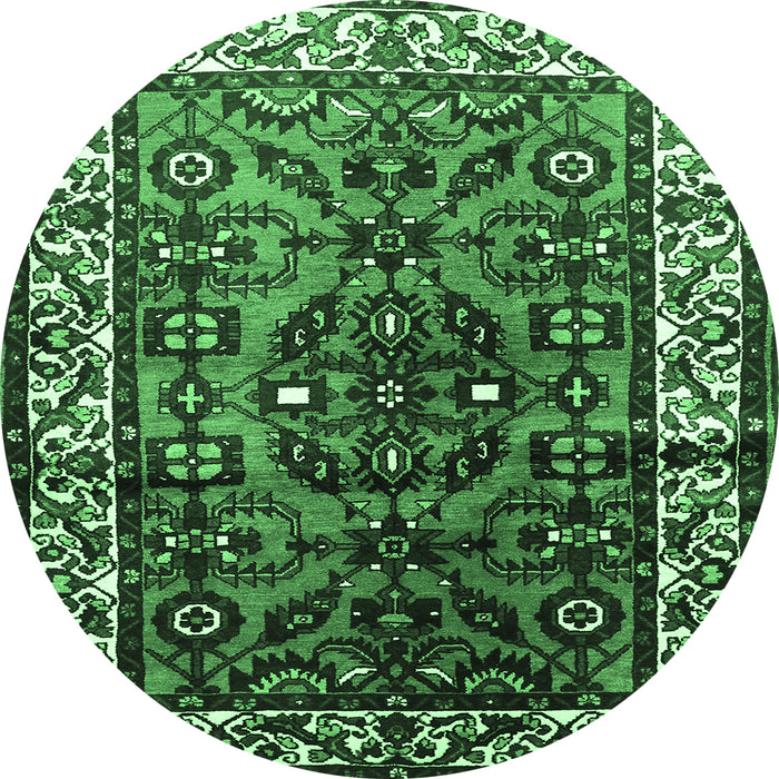 Round Persian Emerald Green Traditional Rug, tr599emgrn