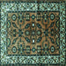 Square Machine Washable Persian Turquoise Traditional Area Rugs, wshtr599turq