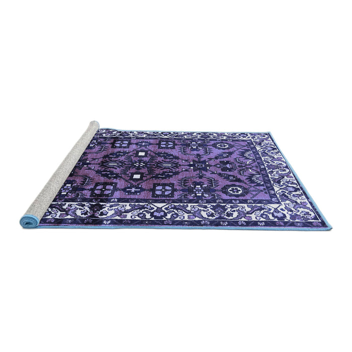 Sideview of Machine Washable Persian Blue Traditional Rug, wshtr599blu