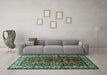 Machine Washable Persian Turquoise Traditional Area Rugs in a Living Room,, wshtr599turq