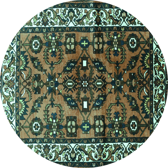 Round Machine Washable Persian Turquoise Traditional Area Rugs, wshtr599turq