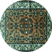 Round Machine Washable Persian Turquoise Traditional Area Rugs, wshtr599turq