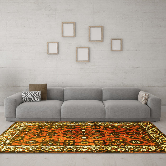 Machine Washable Persian Yellow Traditional Rug in a Living Room, wshtr599yw