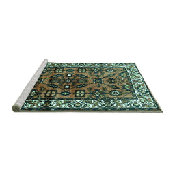 Sideview of Machine Washable Persian Turquoise Traditional Area Rugs, wshtr599turq