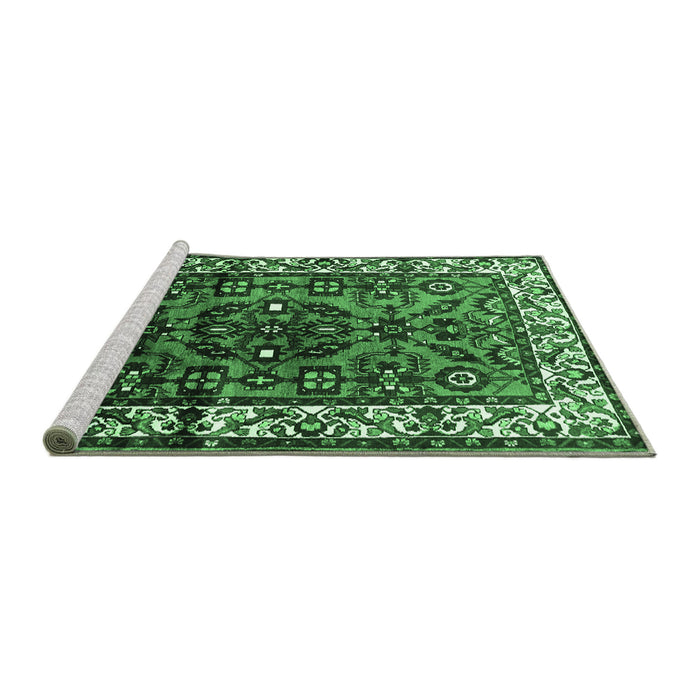 Sideview of Machine Washable Persian Emerald Green Traditional Area Rugs, wshtr599emgrn