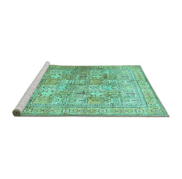 Sideview of Machine Washable Persian Turquoise Traditional Area Rugs, wshtr59turq