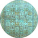 Round Machine Washable Persian Light Blue Traditional Rug, wshtr59lblu