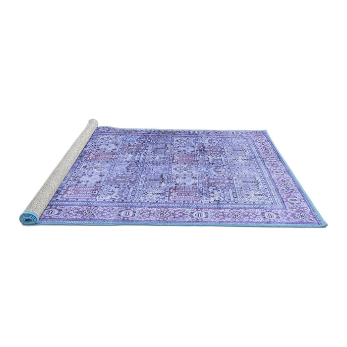 Sideview of Machine Washable Persian Blue Traditional Rug, wshtr59blu