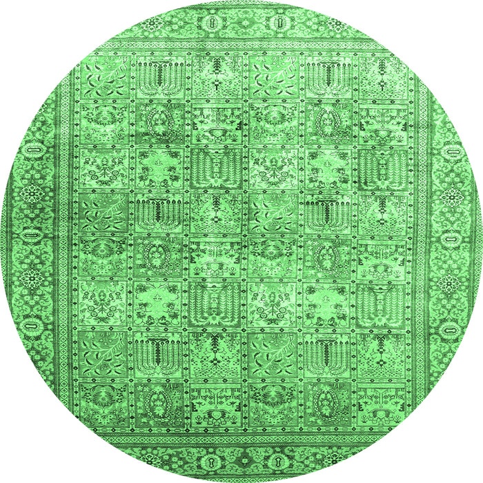Round Machine Washable Persian Emerald Green Traditional Area Rugs, wshtr59emgrn
