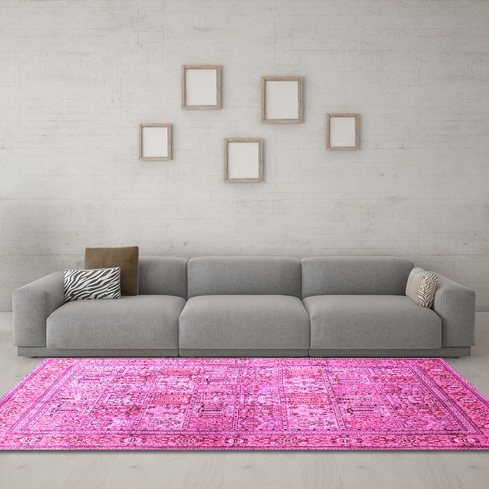 Machine Washable Persian Pink Traditional Rug in a Living Room, wshtr59pnk