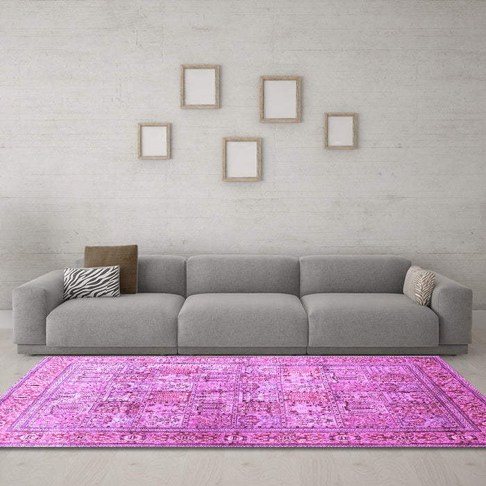 Machine Washable Persian Purple Traditional Area Rugs in a Living Room, wshtr59pur