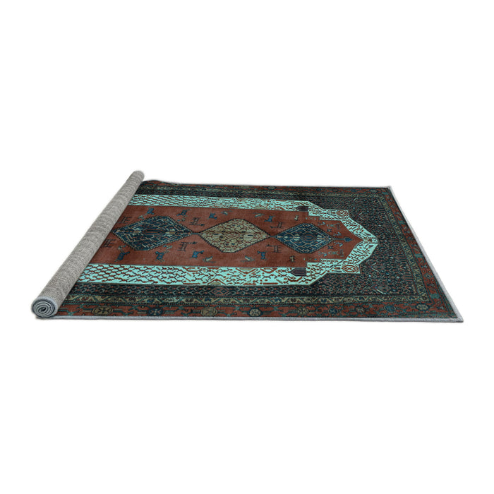 Sideview of Machine Washable Persian Light Blue Traditional Rug, wshtr5lblu