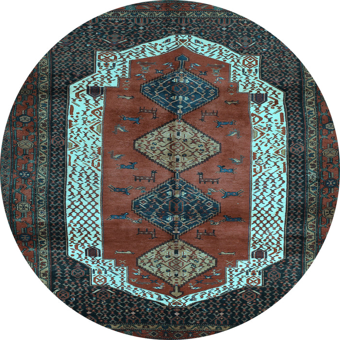 Round Machine Washable Persian Light Blue Traditional Rug, wshtr5lblu