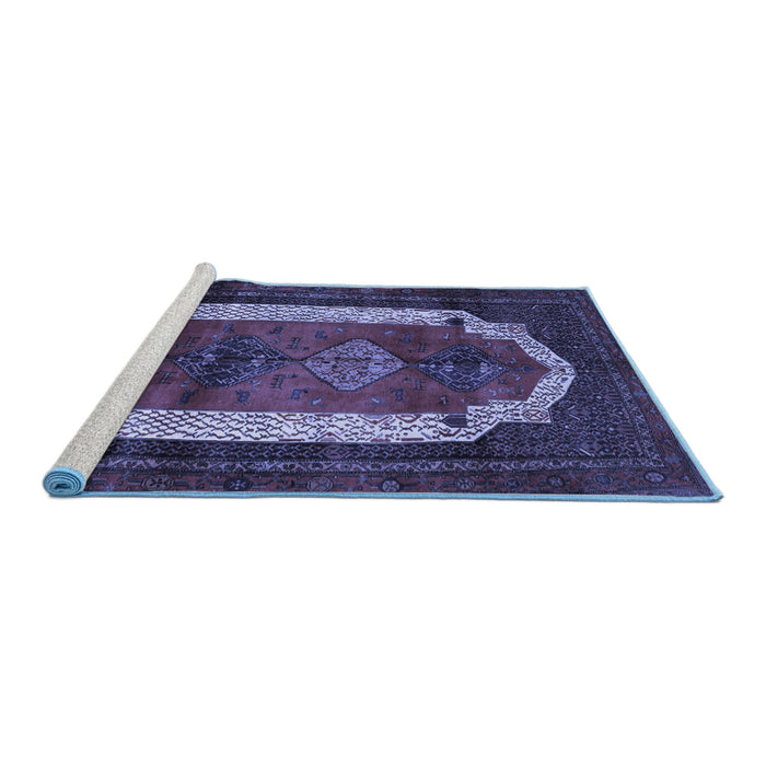 Sideview of Machine Washable Persian Blue Traditional Rug, wshtr5blu