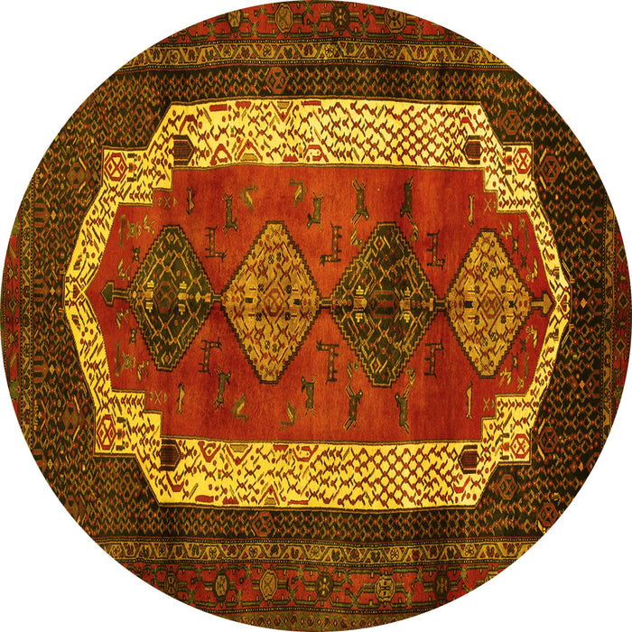 Round Machine Washable Persian Yellow Traditional Rug, wshtr5yw