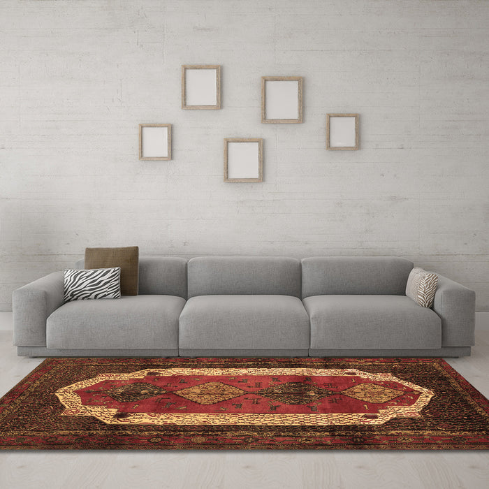 Machine Washable Persian Brown Traditional Rug in a Living Room,, wshtr5brn