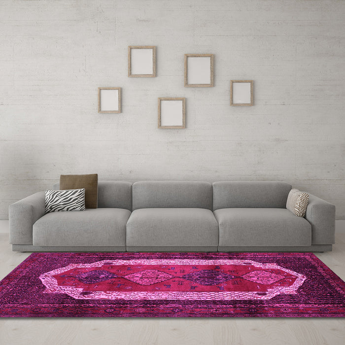 Machine Washable Persian Pink Traditional Rug in a Living Room, wshtr5pnk