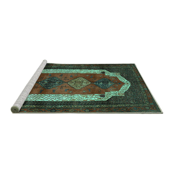 Sideview of Machine Washable Persian Turquoise Traditional Area Rugs, wshtr5turq