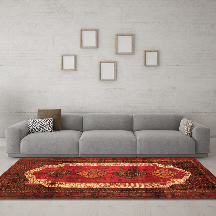 Machine Washable Persian Orange Traditional Area Rugs in a Living Room, wshtr5org