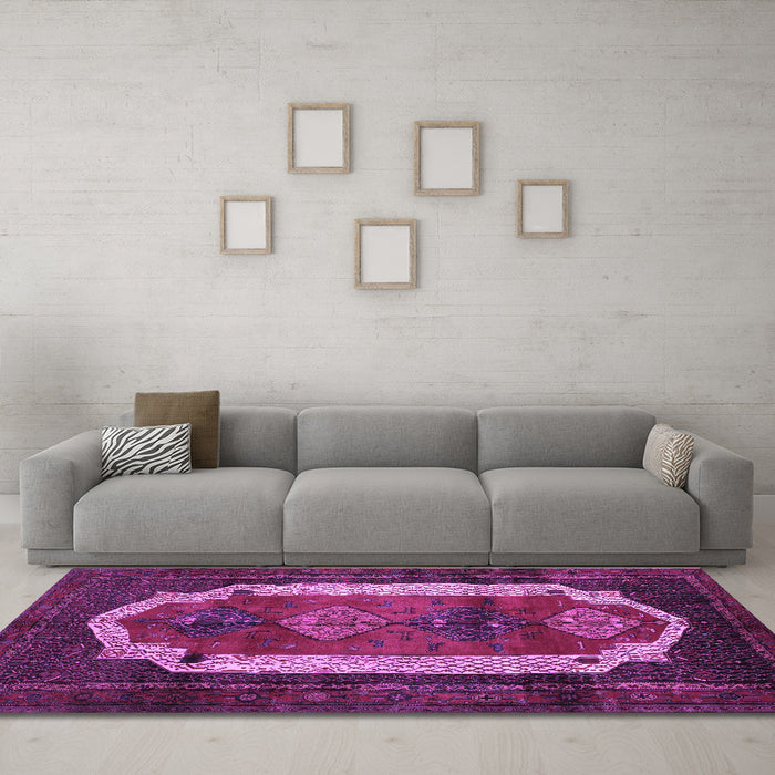 Machine Washable Persian Purple Traditional Area Rugs in a Living Room, wshtr5pur