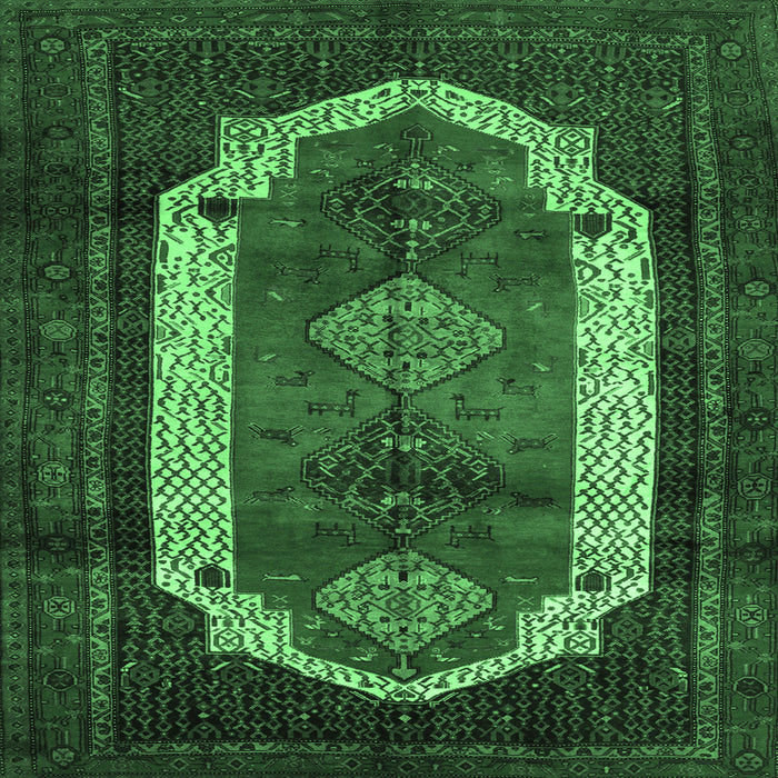 Square Machine Washable Persian Emerald Green Traditional Area Rugs, wshtr5emgrn