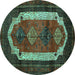 Round Persian Turquoise Traditional Rug, tr5turq