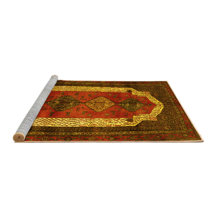 Sideview of Machine Washable Persian Yellow Traditional Rug, wshtr5yw