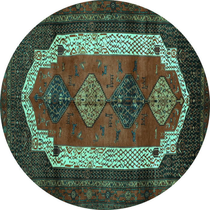 Round Machine Washable Persian Turquoise Traditional Area Rugs, wshtr5turq