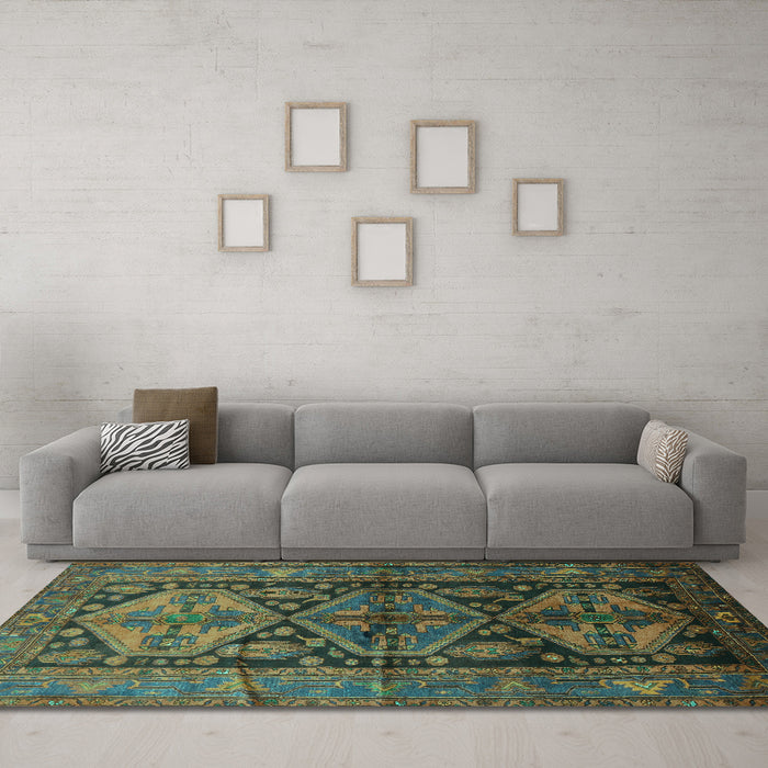 Machine Washable Persian Turquoise Traditional Area Rugs in a Living Room,, wshtr600turq