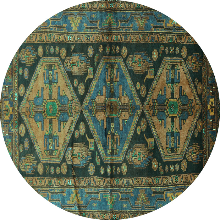 Round Machine Washable Persian Turquoise Traditional Area Rugs, wshtr600turq