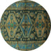 Round Machine Washable Persian Turquoise Traditional Area Rugs, wshtr600turq