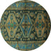Round Persian Turquoise Traditional Rug, tr600turq
