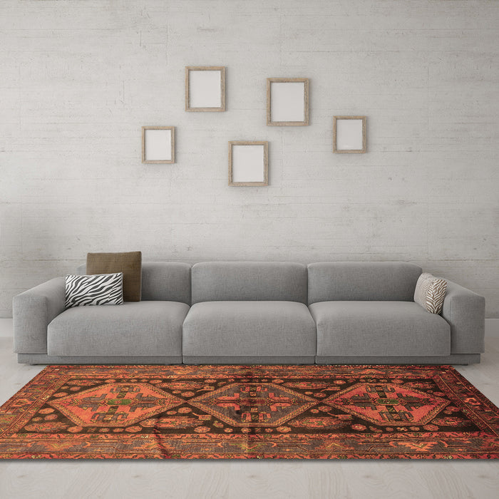 Machine Washable Persian Brown Traditional Rug in a Living Room,, wshtr600brn