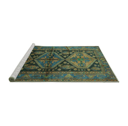 Sideview of Machine Washable Persian Turquoise Traditional Area Rugs, wshtr600turq