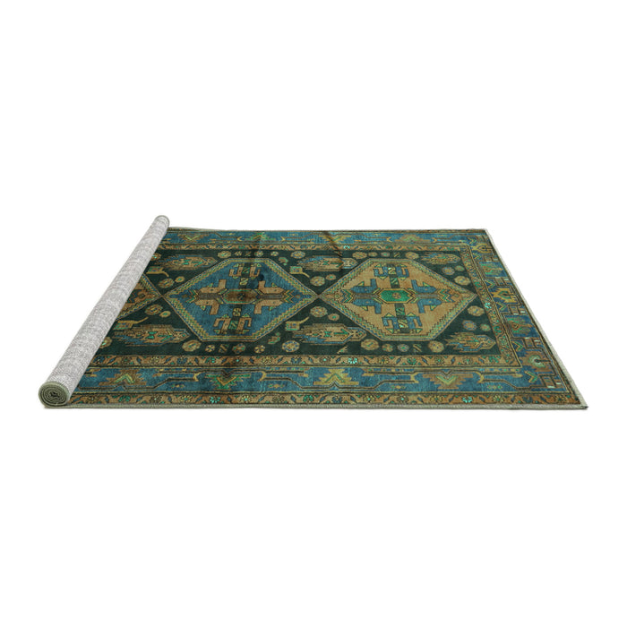 Sideview of Machine Washable Persian Turquoise Traditional Area Rugs, wshtr600turq