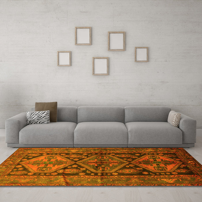 Machine Washable Persian Yellow Traditional Rug in a Living Room, wshtr600yw