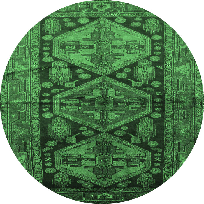 Round Machine Washable Persian Emerald Green Traditional Area Rugs, wshtr600emgrn