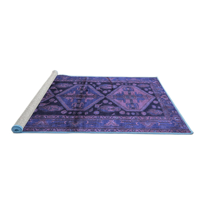 Sideview of Machine Washable Persian Blue Traditional Rug, wshtr600blu