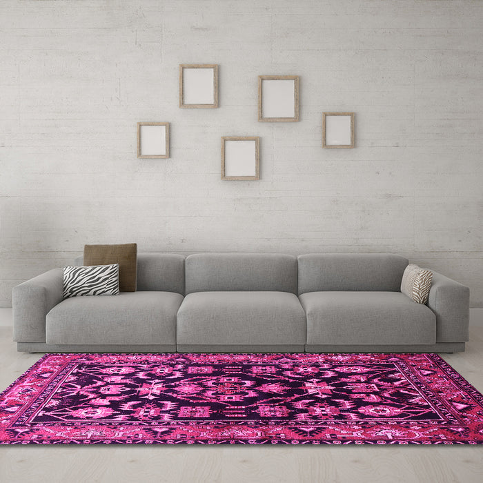 Machine Washable Persian Pink Traditional Rug in a Living Room, wshtr601pnk