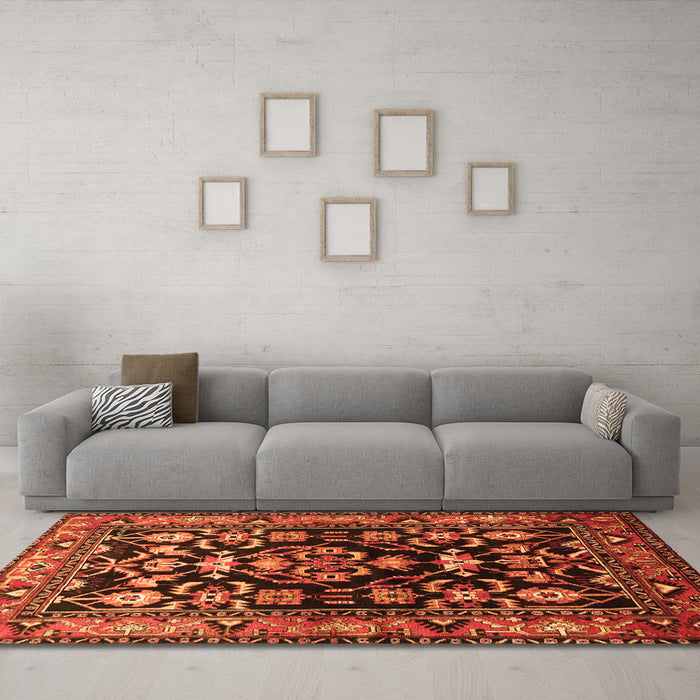 Machine Washable Persian Orange Traditional Area Rugs in a Living Room, wshtr601org
