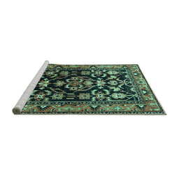 Sideview of Machine Washable Persian Turquoise Traditional Area Rugs, wshtr601turq