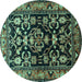 Round Machine Washable Persian Turquoise Traditional Area Rugs, wshtr601turq