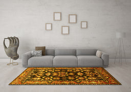 Machine Washable Persian Yellow Traditional Rug in a Living Room, wshtr601yw