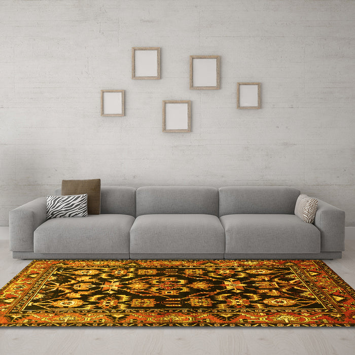 Machine Washable Persian Yellow Traditional Rug in a Living Room, wshtr601yw