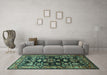 Machine Washable Persian Turquoise Traditional Area Rugs in a Living Room,, wshtr601turq