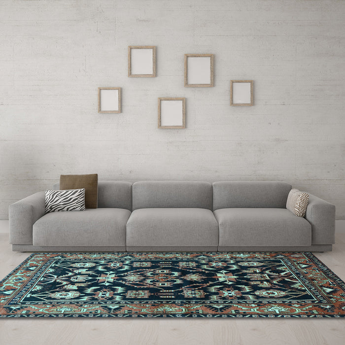Machine Washable Persian Light Blue Traditional Rug in a Living Room, wshtr601lblu