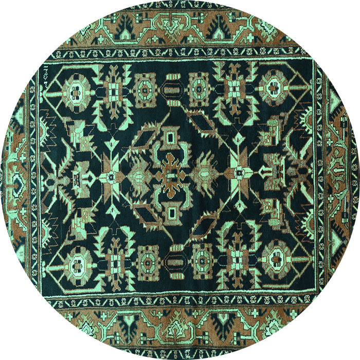 Round Persian Turquoise Traditional Rug, tr601turq