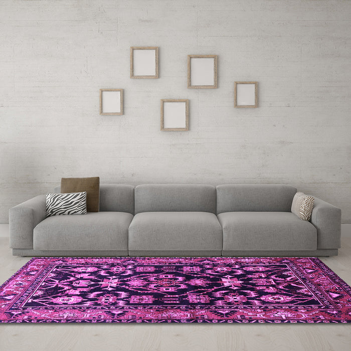 Machine Washable Persian Purple Traditional Area Rugs in a Living Room, wshtr601pur